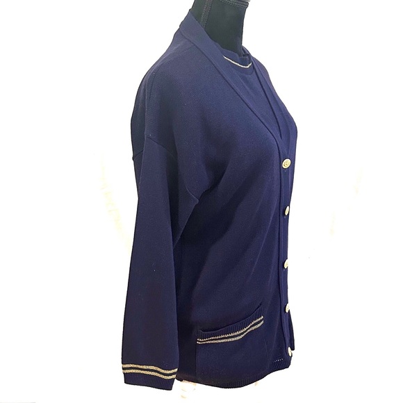 Bay Point Threads Vtg Womens Small Twinset Blue Gold Embroidered Crest Nautical - Picture 3 of 12